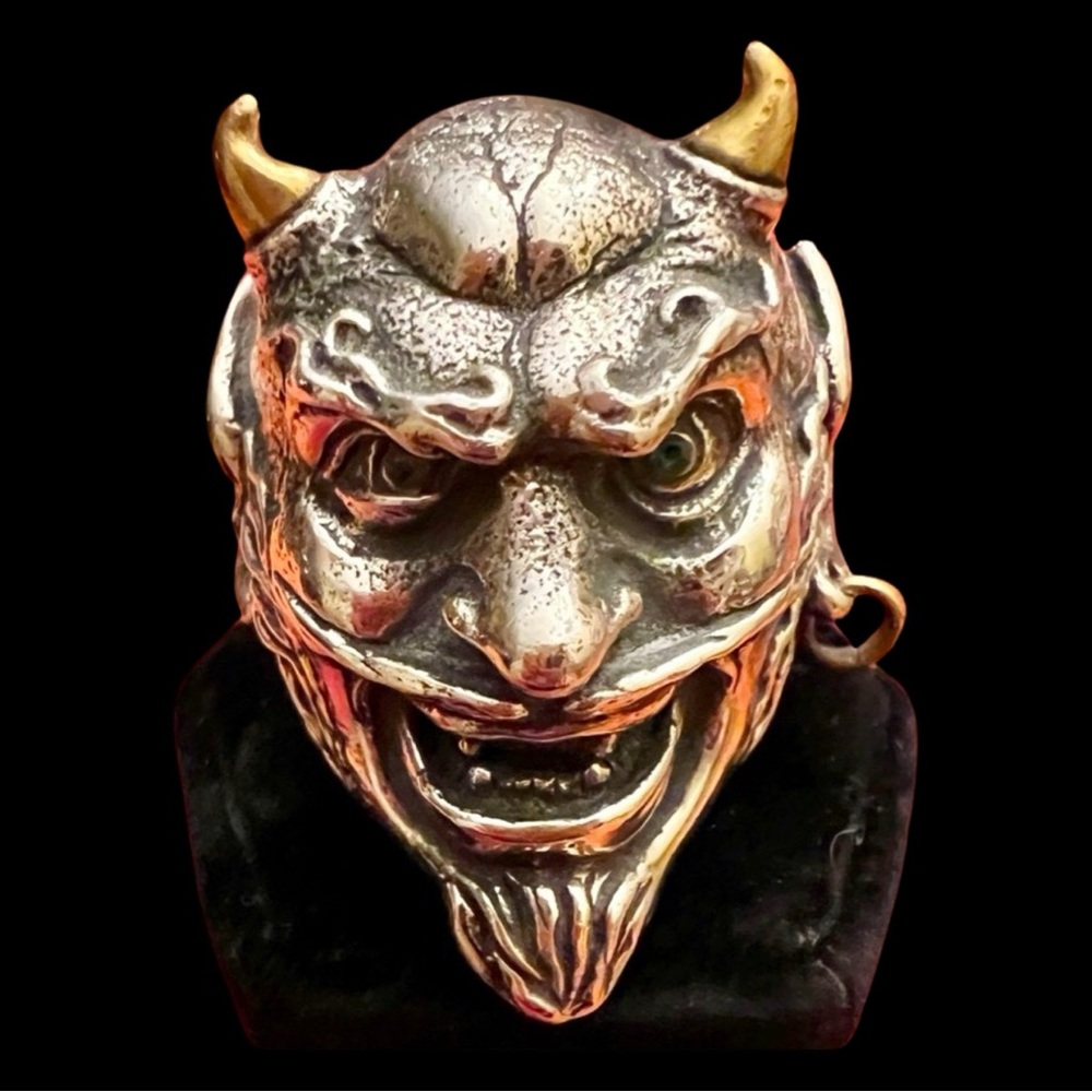 HUGE Heavy Masonic Devil Demon Sterling Silver & Bronze Biker Ring 13